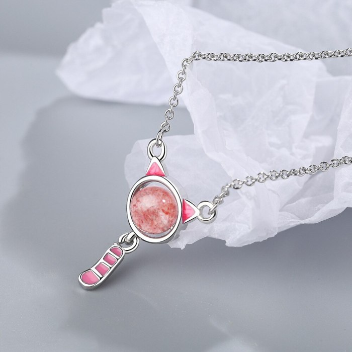 Strawberry Crystal Cat Pendant Cute and Sweet Short Clavicle Chain Ladies Niche Epoxy Jewelry XzDZ540