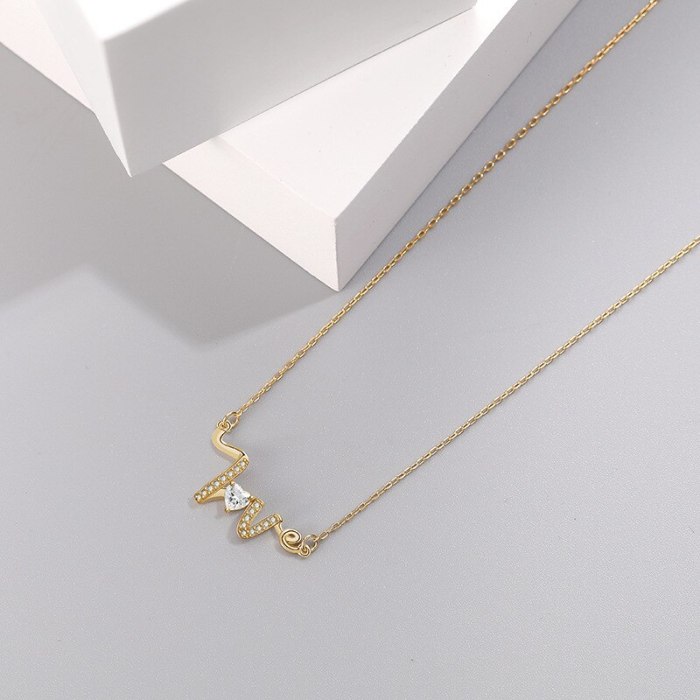 S925 Sterling Silver Love Letter Necklace Female Fashion Ins Korean Version 520 Heart-shaped Zircon Clavicle Chain MlA1876