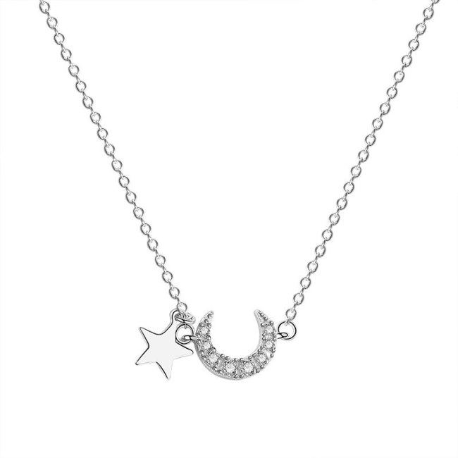 S925 Sterling Silver Star Moon Necklace Female Ins Korean Zircon Clavicle Chain MlA1877