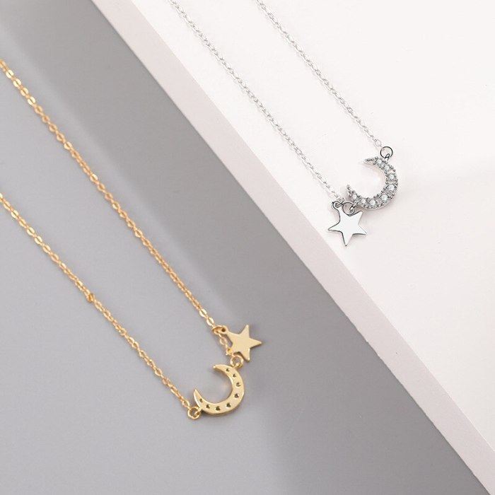 S925 Sterling Silver Star Moon Necklace Female Ins Korean Zircon Clavicle Chain MlA1877