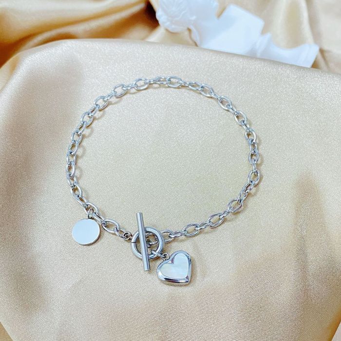 Korea Simple Fashion Love Shell Bracelet Niche Heart OT Buckle Stainless Steel Jewelry Gb1140