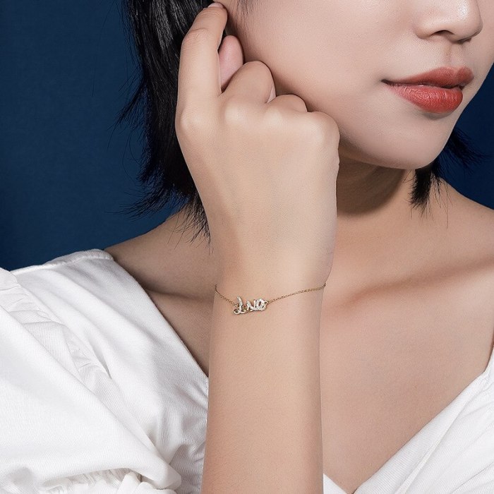 S925 Sterling Silver Letter Love Bracelet Women's Korean Heart-shaped Zircon Wristwear Mll522