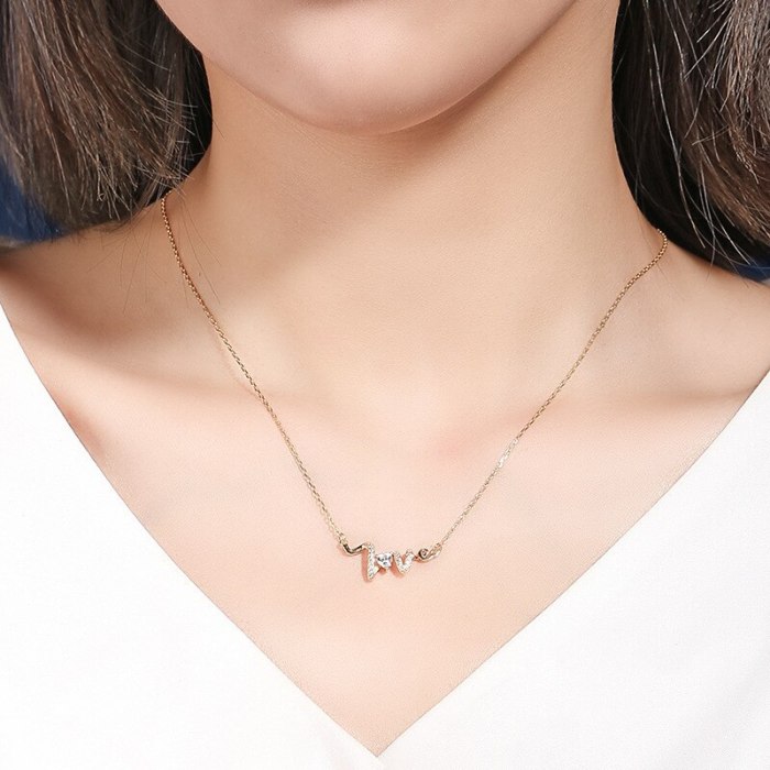 S925 Sterling Silver Love Letter Necklace Female Fashion Ins Korean Version 520 Heart-shaped Zircon Clavicle Chain MlA1876