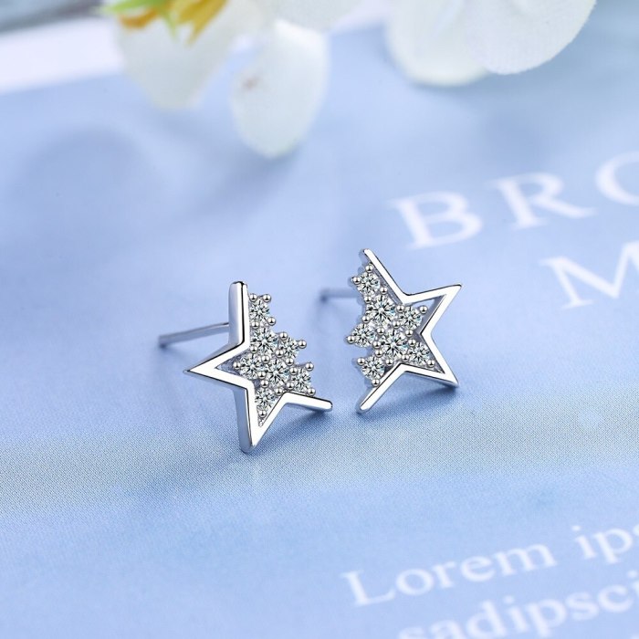 Diamond-studded Star Earrings Female Korean Style Simple Student Forest Ins Style Five-pointed Star Ear Jewelry XzED908