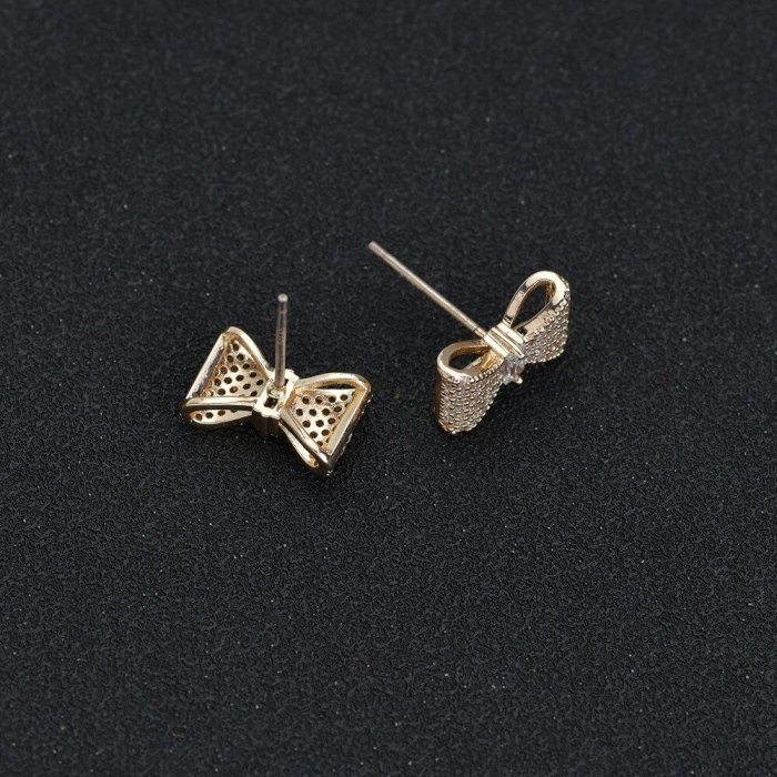 Bow Earrings Zircon Inlaid S925 Sterling Silver Needle Simple Korean Earrings Srud Earrings QxWE1552