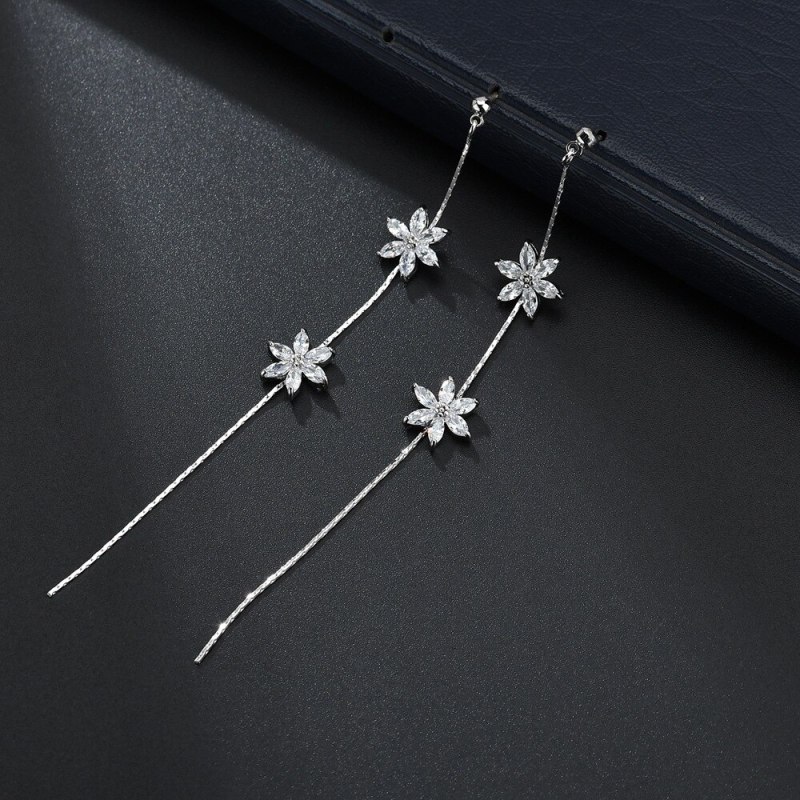 S925 Silver Needle Earrings AAA Zircon Inlaid Flowers Tassel Earrings Korean Style Simple and Fashionable Earrings QxWE1317