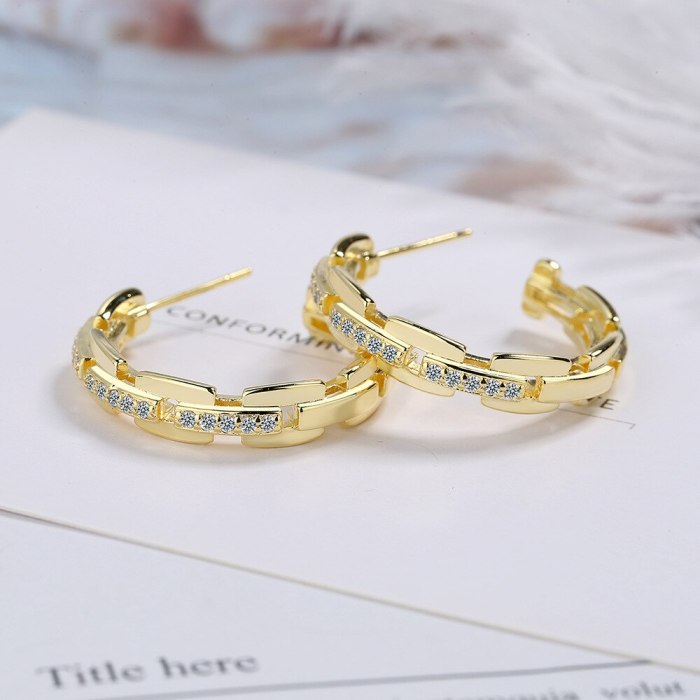 Gold Earrings Temperament Earrings  with Zirconium Diamond Chain Ear Rings XzED912