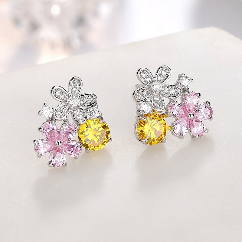 Teenage Heart Shiny Pink AAA Zircon Inlaid Earrings Korean Edition Fine Trend Eardress Gift Female QxWE1212