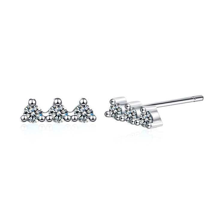 Row of Diamond Earrings Blue Pine Zirconium Diamond Temperament J Simple Female Compact Ear Jewelry XzED907