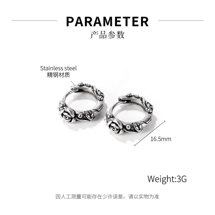 Japanese and Korean Elegant All-Match Retro Geometric Circle Earrings Street Stainless Steel Earrings Gb670