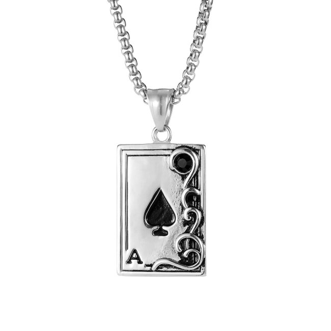 European and American Personalized Poker Card Black Peach A Pendant Cool Fashion Men's Stainless Steel Necklace Gb1940
