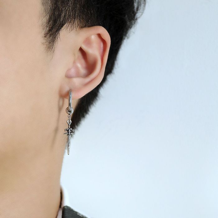 Korean Fashion Retro Warcraft Frost Grief Sword Stainless Steel Ear Drop Earrings Hip Hop Style Men's Ear Studs Gb674