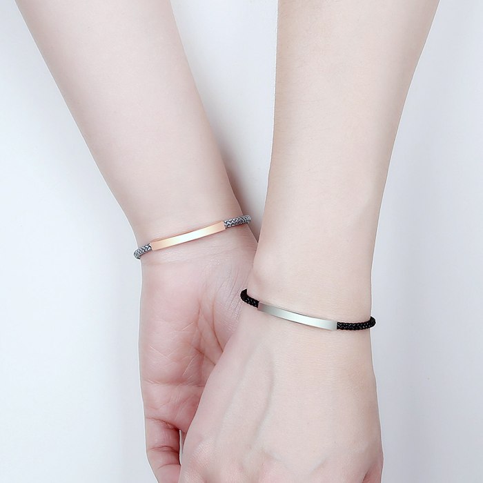 Korean Ins Simple Creative Fall in Love Woven Stainless Steel Couple Bracelet Can Carve Writing for Girlfriend Gb1150