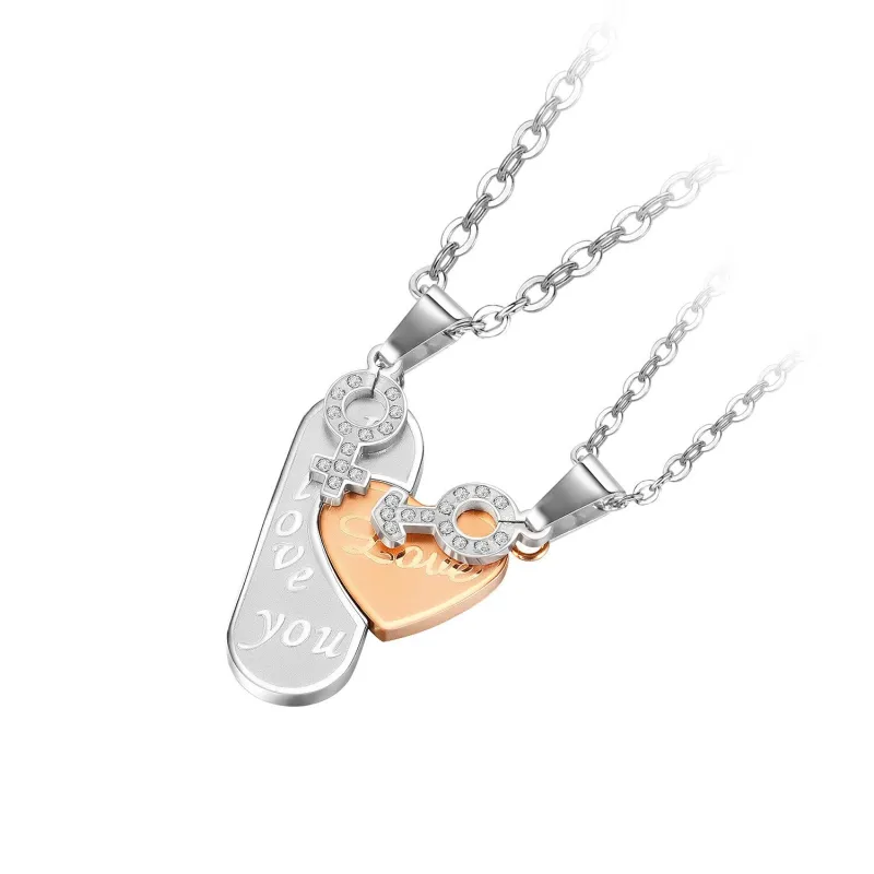 Japanese and Korean Trendy Titanium Steel Love Pendant Fashionable Light Luxury Stainless Steel New Couple Necklace Gb1936
