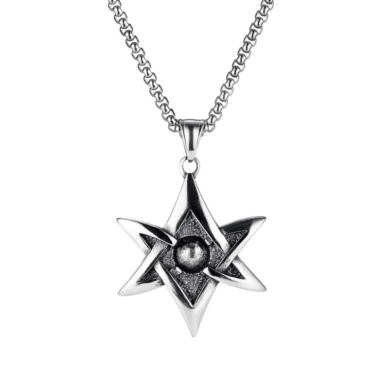 European and American Retro Punk Personality Six-Pointed Star Stainless Steel Pendant Men's Necklace Ornament Gb1927
