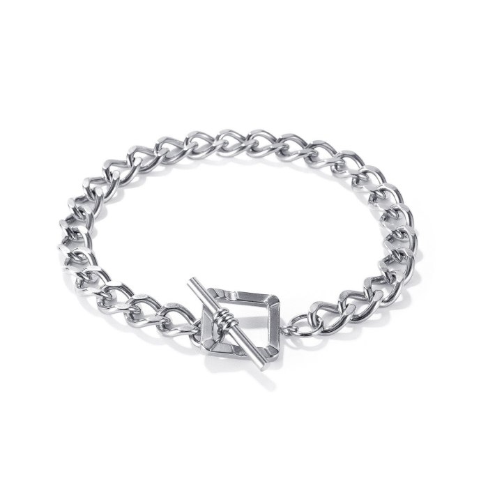 Korean Ins Niche Design Square Buckle Thick Chain Bracelet Internet Celebrity Simple All-Match Stainless Steel Bracelet Gb1148