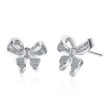 Bowknot Elegant Full Diamond Stud Earrings Women's Simple European and American Personality Cross-Border Earrings Xzed916