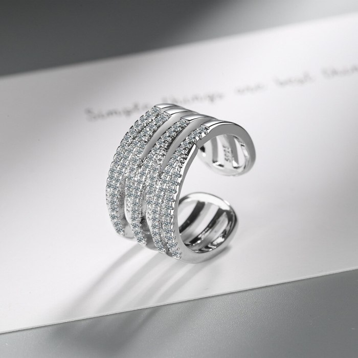 Ring Women's Korean-Style Fresh Multi-Layer Wave Diamond-Embedded Hollow Line Cross-Border Index Finger Ring XzJZ373