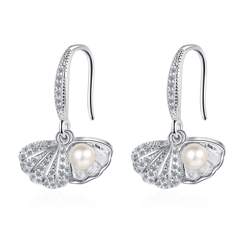 Women's Korean-Style Fresh Diamond-Embedded Earrings Shell Plastic Pearl Ear Hook Sweet Earrings Xzeh613