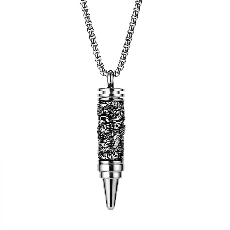 European and American Personality Retro Panlong Bullet Pendant Stainless Steel Hip Hop Internet Celebrity Men's Necklace Gb1942