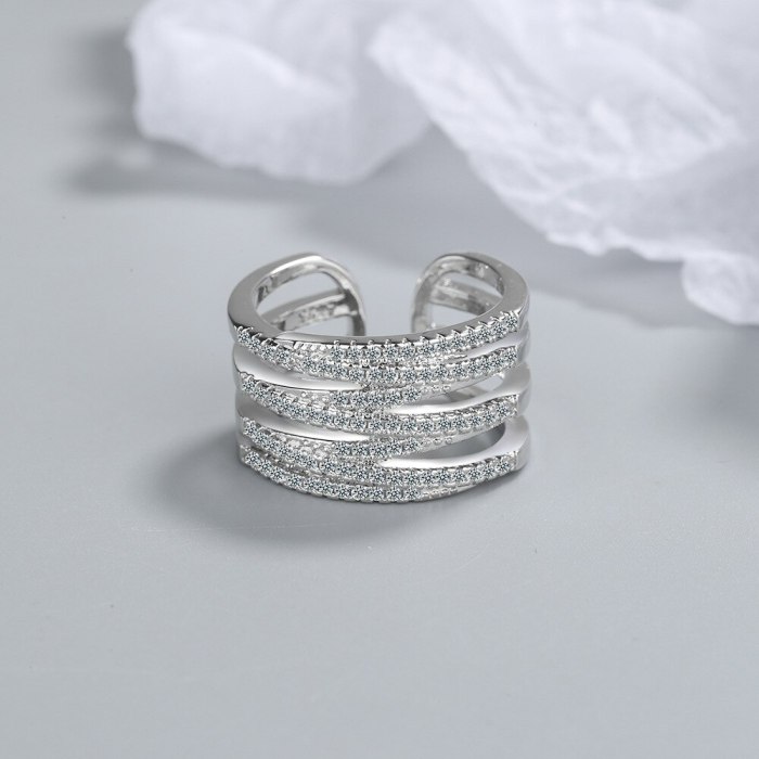 Ring Women's Korean-Style Fresh Multi-Layer Wave Diamond-Embedded Hollow Line Cross-Border Index Finger Ring XzJZ373