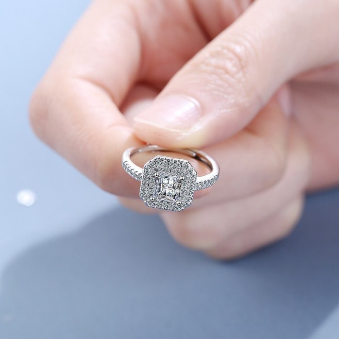 Korean Style Ring Female Square Zirconium Diamond Wide Face Ring Jewelry Xzjz387