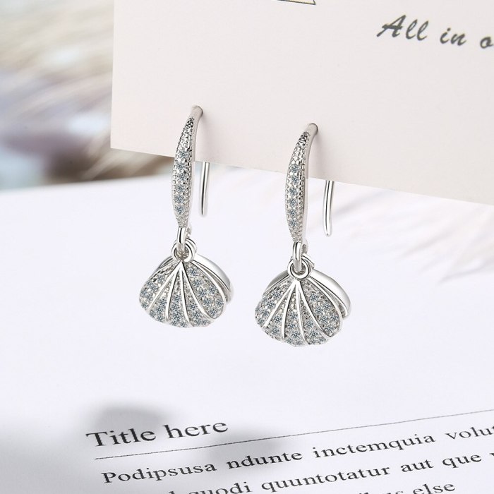 Women's Korean-Style Fresh Diamond-Embedded Earrings Shell Plastic Pearl Ear Hook Sweet Earrings Xzeh613