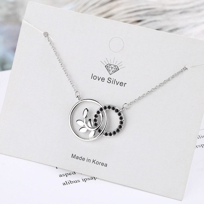 Necklace Women's Korean-Style Fresh Diamond Leaf Necklace Double Ring Necklace Short Clavicle Chain Necklace XzDZ541