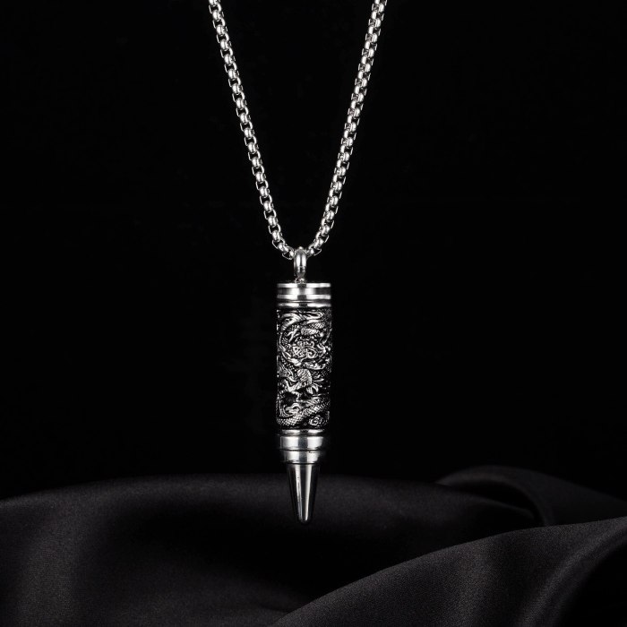 European and American Personality Retro Panlong Bullet Pendant Stainless Steel Hip Hop Internet Celebrity Men's Necklace Gb1942