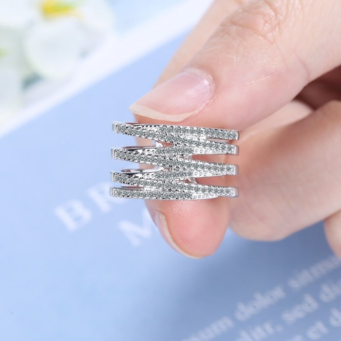 Ring Women's Korean-Style Fresh Multi-Layer Wave Diamond-Embedded Hollow Line Cross-Border Index Finger Ring XzJZ373