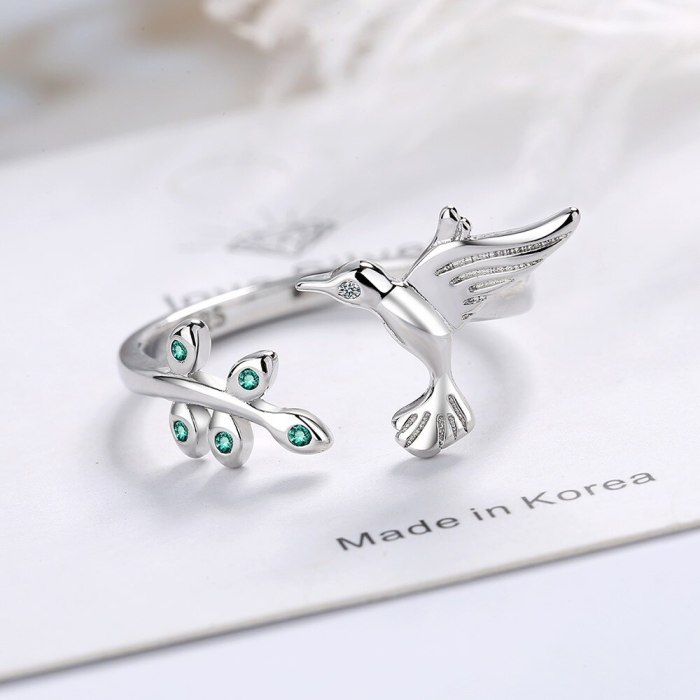 Bird Ring Sweet Flower Ring Cute Fresh Leaves Artistic Open Index Finger Ring Little Finger Ring Gift Xzjz380