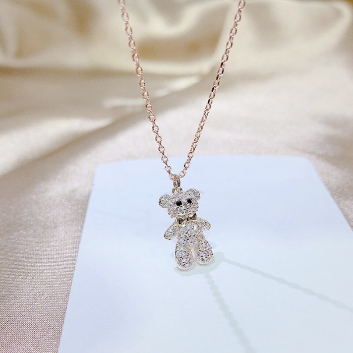 Korean Style Clavicle Chain Teddy Bear Pendant Necklace Women's Fashion Accessories Simple Cute Jewelry