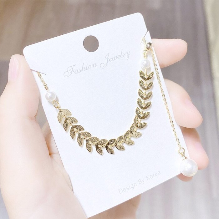 Pearl Wheat Leaf Necklace Ins Design Girlfriends Student Clavicle Chain Female Necklace Jewelry Wholesale