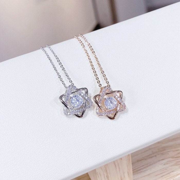 Korean Six-Pointed Star Necklace All-Match Diamond-Embedded Hexagonal Star Geometric Smart Short Clavicle Chain Women's Necklace