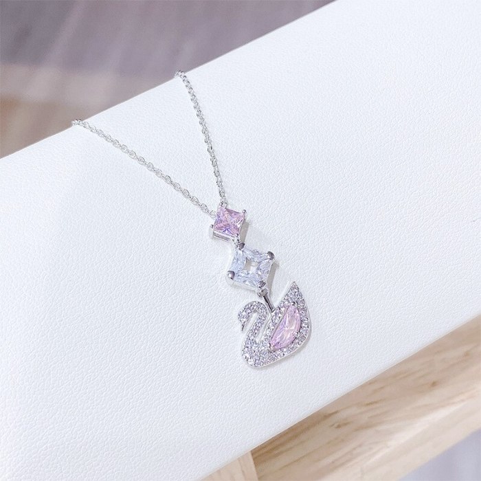 Korean Style Crystal Swan Necklace Women's Short Clavicle Chain Necklace Student Jewelry Yhx323