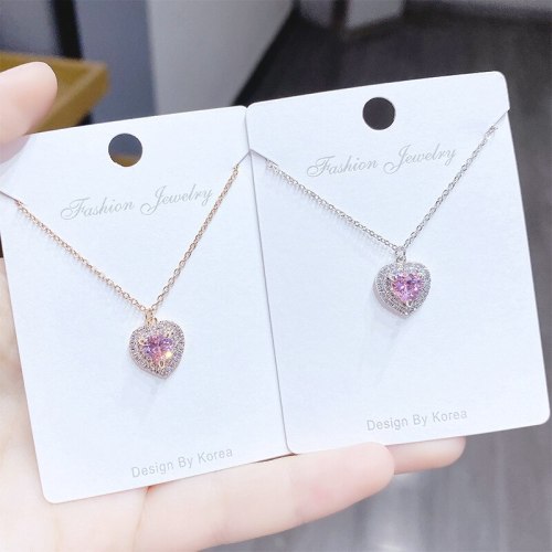 Korean-Style Fashion Heart-Shaped Necklace Women's Clavicle Ocean Heart Pendant Peach Heart Necklace Zircon Women's Jewelry