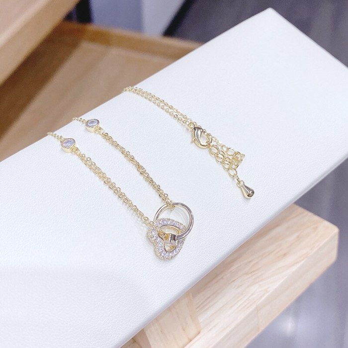 New Love Necklace Women's Ring 14K Gold Korean Simple Heart Shaped Clavicle Pendant Girls' Accessories Necklace