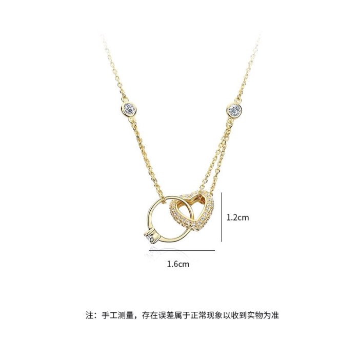 New Love Necklace Women's Ring 14K Gold Korean Simple Heart Shaped Clavicle Pendant Girls' Accessories Necklace