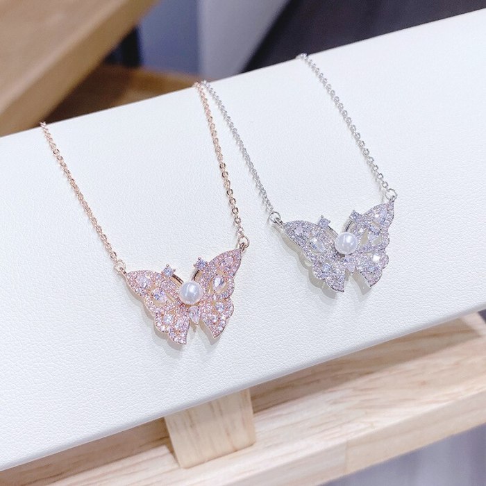 Zircon Fashion Sweet Elegance Birthday Gift Necklace Butterfly Necklace Female Accessories Yh419