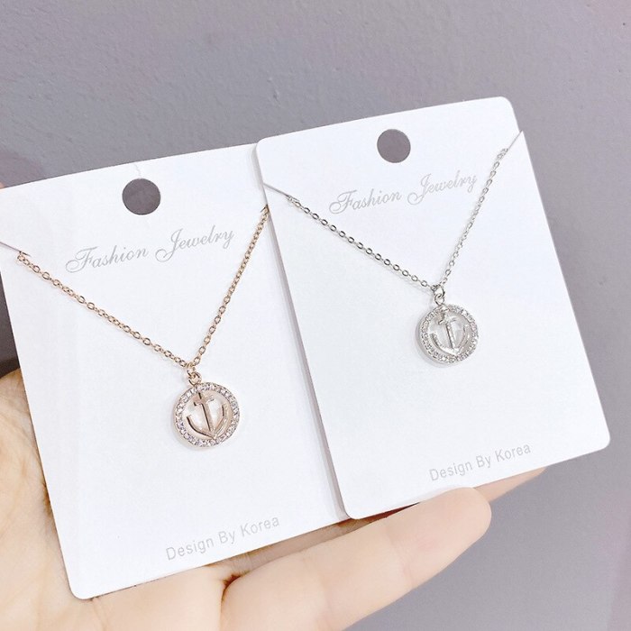 European and American Navy Style Full Diamond Boat Anchor Necklace Women's Short Clavicle Chain Necklace Ornament Yhx294