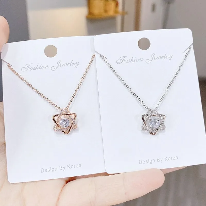 Korean Six-Pointed Star Necklace All-Match Diamond-Embedded Hexagonal Star Geometric Smart Short Clavicle Chain Women's Necklace