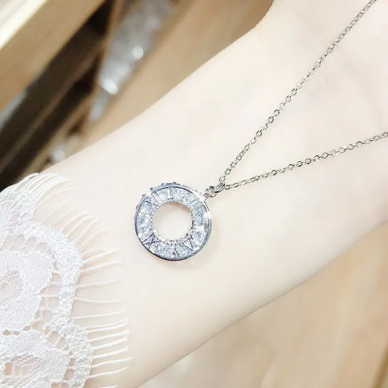 Titanium Steel Copper Micro Inlay English Letter Necklace White Gold Plated round Zircon Letter Pendant Necklace Yh449