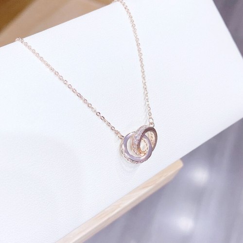 Necklace Women's Fashion Korean-Style Rose Gold Ring Buckle Necklace Double Ring Diamond Women's HY473