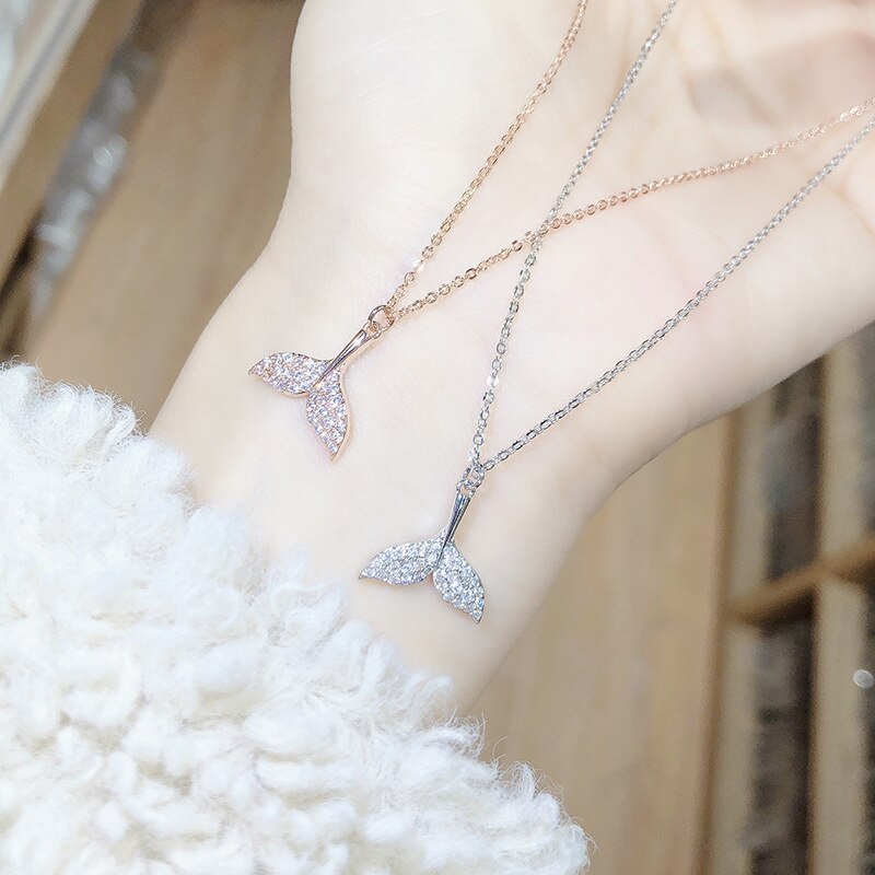 Mermaid Necklace Mermaid Girl Clavicle Chain Pendant Japanese and Korean New All-Match Diamond-Embedded Small Jewelry