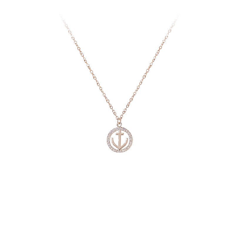 European and American Navy Style Full Diamond Boat Anchor Necklace Women's Short Clavicle Chain Necklace Ornament Yhx294