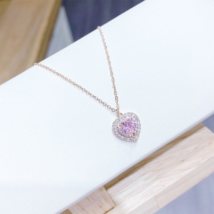 Korean-Style Fashion Heart-Shaped Necklace Women's Clavicle Ocean Heart Pendant Peach Heart Necklace Zircon Women's Jewelry