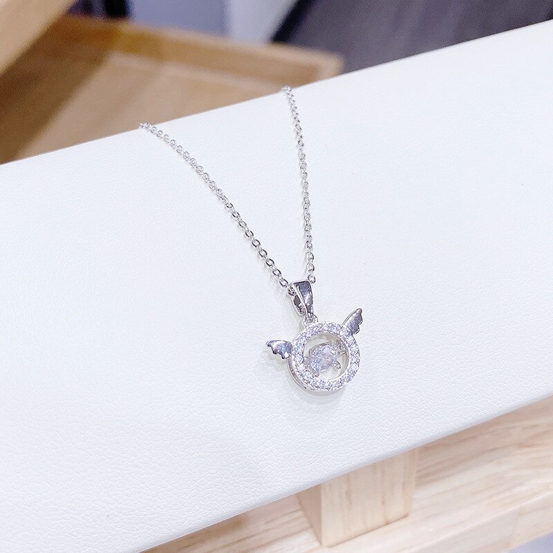 Korean Style Versatile Fashion Necklace Micro Diamond Pendant Female Clavicle Chain Zircon Wings Necklace Gift for Girlfriend