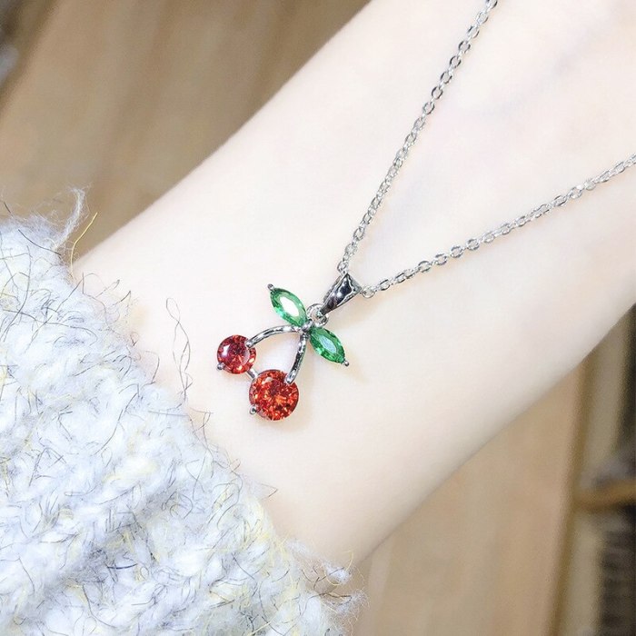 Cute Sweet Korean Style Student Female Small Cherry Necklace Versatile New Zircon Necklace Jewelry