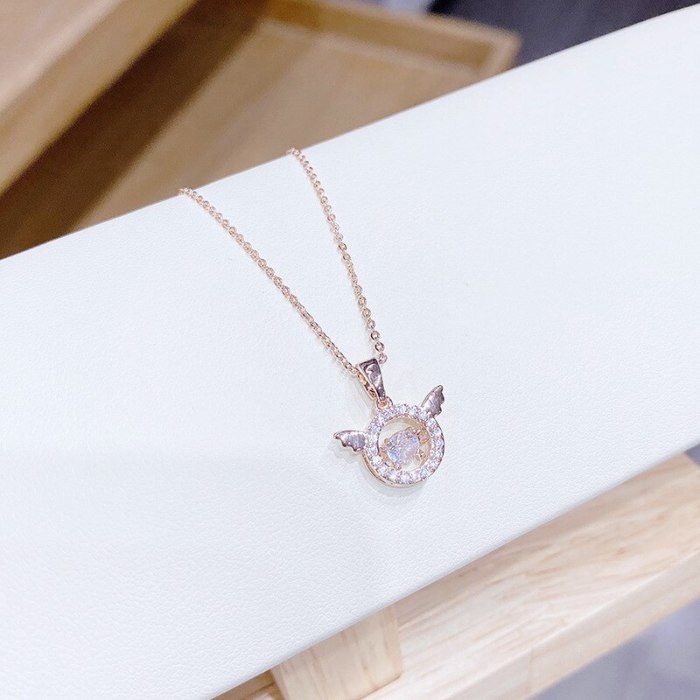 Korean Style Versatile Fashion Necklace Micro Diamond Pendant Female Clavicle Chain Zircon Wings Necklace Gift for Girlfriend