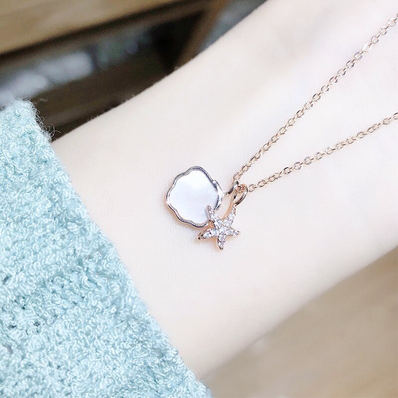 Korean Fashion Women's Necklace Starfish Shell Pearl Necklace Trendy Clavicle Chain Pendant